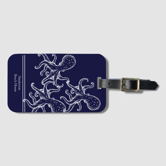 Witte inktvis (blauwe zee-kust) bagagelabel (Voorkant (horizontaal))