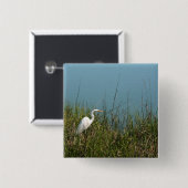 Witte inleglade in gras met water vierkante button 5,1 cm (Voorkant /achterkant)