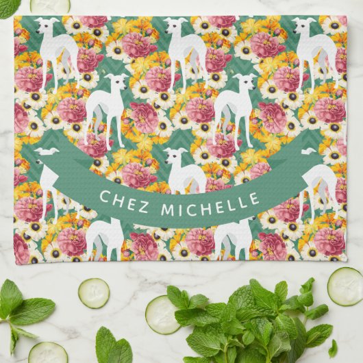 Witte Italiaanse greyhounds of whippets Theedoek (Gevouwen)