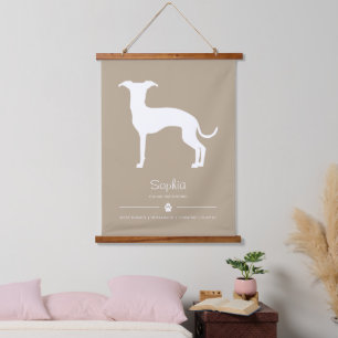 Witte Italiaanse Windhond Silhouet Op Beige Hangend Wandkleed