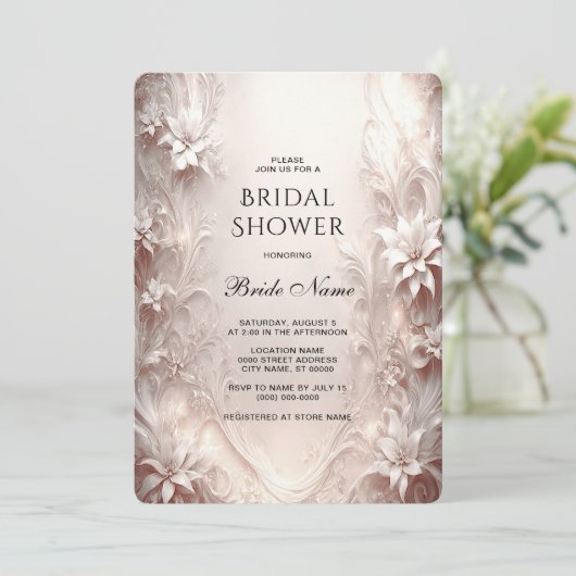 Witte Ivoor Bloemen Bruids Douche Uitnodiging (Staand voorkant)