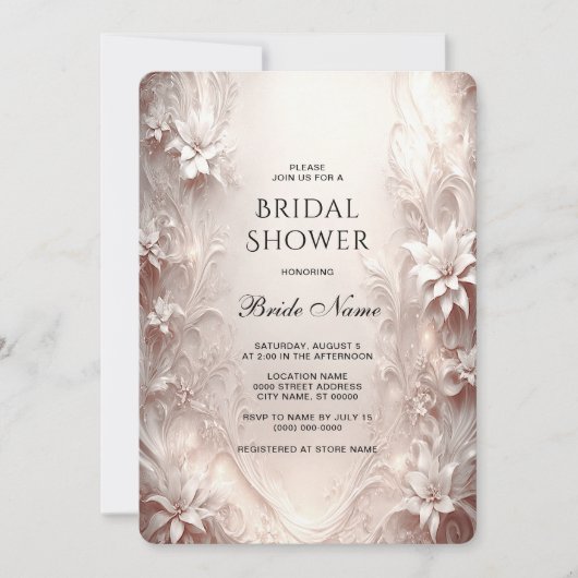 Witte Ivoor Bloemen Bruids Douche Uitnodiging (Voorkant)
