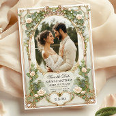 Witte Ivoor Bloemen en Gouden Foto Save the Date Kaart