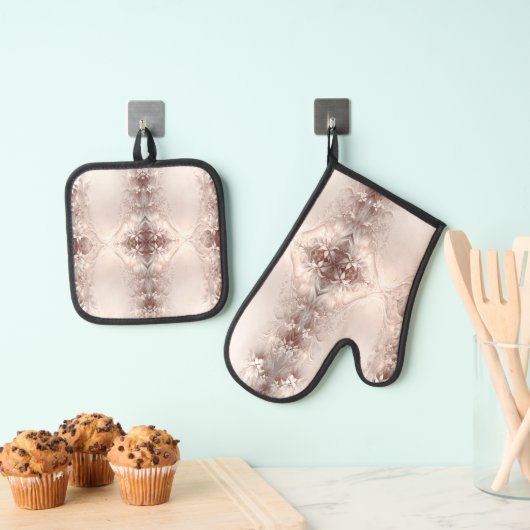Witte Ivoor Bloemen Mitt & Pot Houder Set (Insitu(Ophanging))