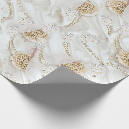 Witte-ivoor-zijde-uithoekige miniparels cadeaupapier (Hoek)