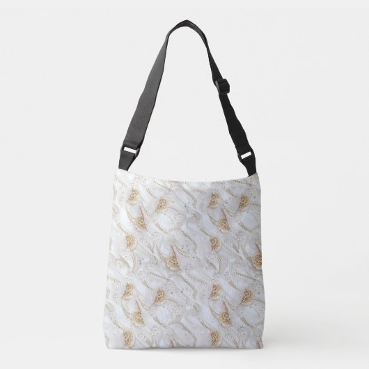 Witte-ivoor-zijde-uithoekige miniparels crossbody tas (Voorkant)