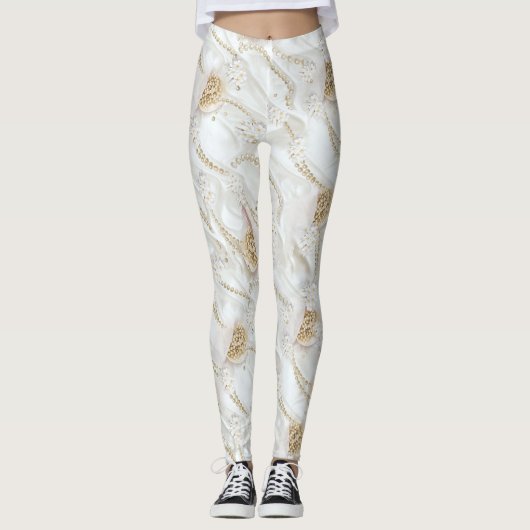 Witte-ivoor-zijde-uithoekige miniparels leggings (Voorkant)