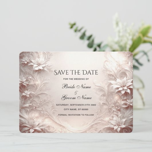 Witte ivoren bloem Save the date Kaart (Staand voorkant)
