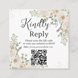 Witte Ivoren Bloemige Trouw Bruidsfeest QR RSVP Informatiekaartje