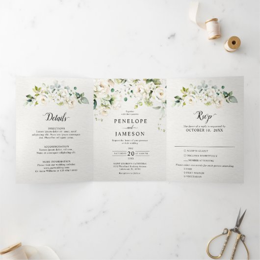 Witte Ivoren Crème Rozen Bloemige Botanische Bruil Drieluik Programma (Binnen)