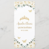 Witte Ivoren Roos Bloemige Vlinder Quinceañera Men Programma (Achterkant)