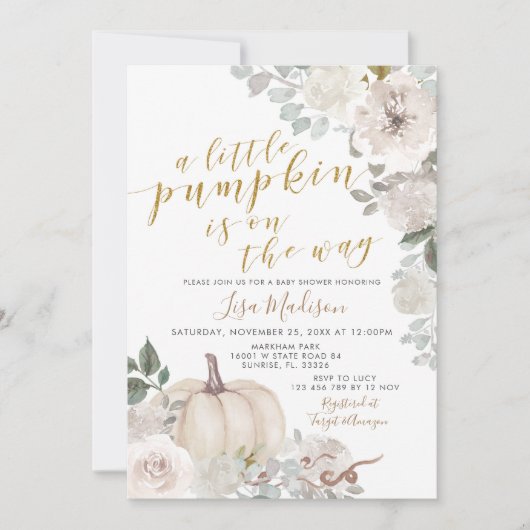 Witte ivoren Waterverf pompoen is onderweg Kaart (Voorkant)