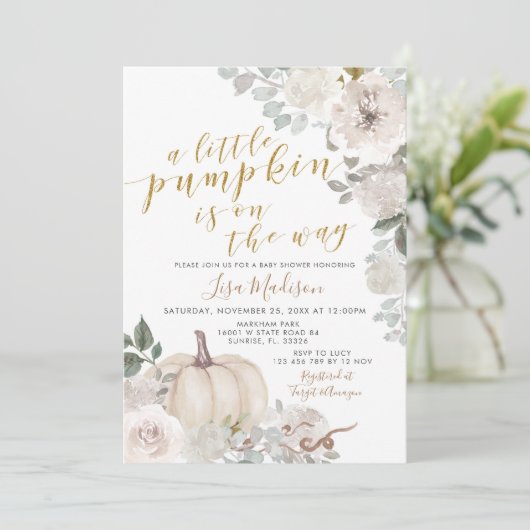 Witte ivoren Waterverf pompoen is onderweg Kaart (Staand voorkant)