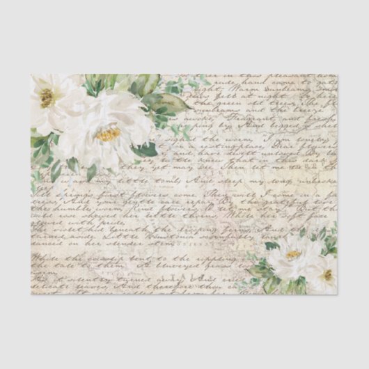 Witte Ivory Floral - Oude Letter-loskoppeling Tissuepapier (Voorkant)