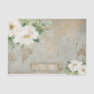 Witte Ivory Floral Oude Wereldkaart Ontkoppeling Tissuepapier