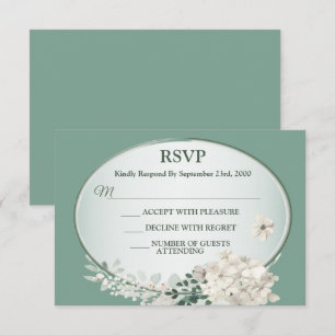 Witte Jasmijn Bloem Groen Geometrisch Huwelijk Fee RSVP Kaartje