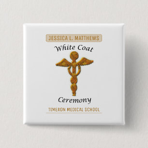 Witte Jassen Ceremonie Gouden Medische, Vierkant C Vierkante Button 5,1 Cm