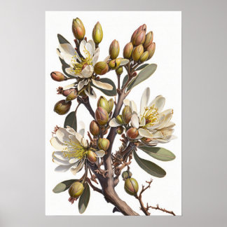 Witte Jojoba Bloemen Art Print Poster