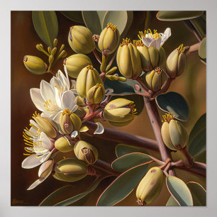 Witte Jojoba Bloemen Kunstprint Poster