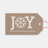 Witte JOY typografie & sneeuwvlok moderne Kerstmis Cadeaulabel (Voorkant (Horizontaal))