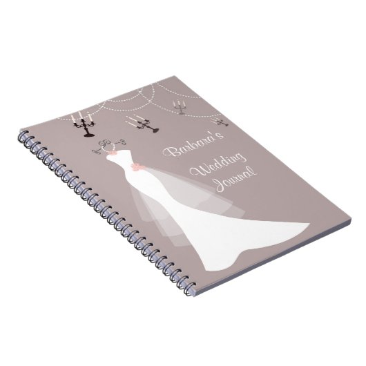 Witte jurk op een donkerroze bruiloft-laptop notitieboek (Rechterzijde)