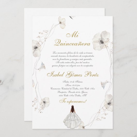 Witte jurk Quinceanera silhouet Spaans Kaart (Voorkant / Achterkant)