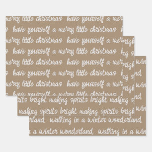Witte kalligrafie kerstsong Verses Kraft Wrap Inpakpapier Vel