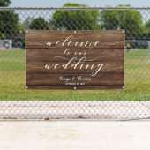 Witte kalligrafie Rustic Barn Wood Welkom bruiloft Spandoek (Insitu)