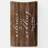 Witte kalligrafie Rustic Barn Wood Welkom bruiloft Spandoek (Verticaal)