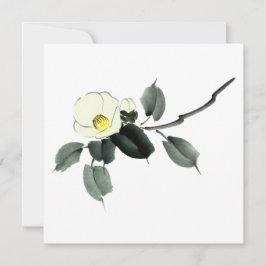 Witte kamellia sumi-inkt en japanese waterverf bedankkaart
