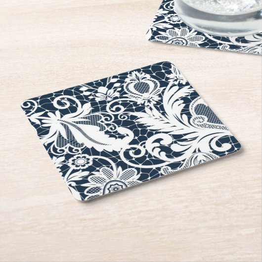 Witte kant 2 vierkante kartonnen onderzetter (Schuin)