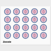 Witte Kant Blauwe Achtergrond Roze Accenten Dank u Ronde Sticker (Vel)
