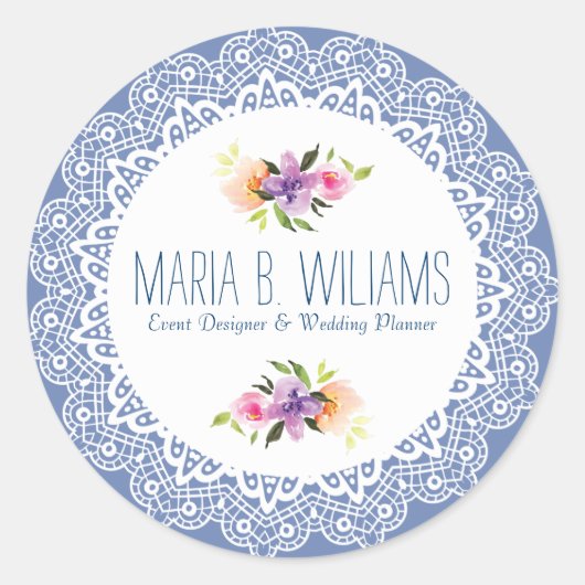 Witte Kant & Bloemen Boeket Ronde Sticker (Voorkant)