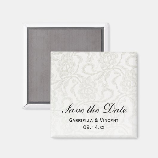 Witte Kant Bruiloft Save the Date Magneet (Voorkant / Achterkant)