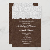 Witte kant & bruin leder rustiek Vrijgezellenfeest Kaart (Voorkant / Achterkant)