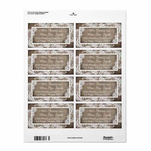 Witte Kant Burlap Modern Gothic Bruiloft Label (Full Sheet)