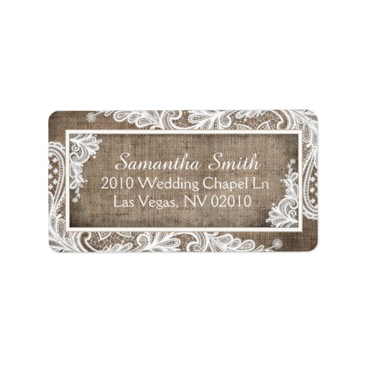 Witte Kant Burlap Moderne Gothic Bruiloft Labels (Voorkant)