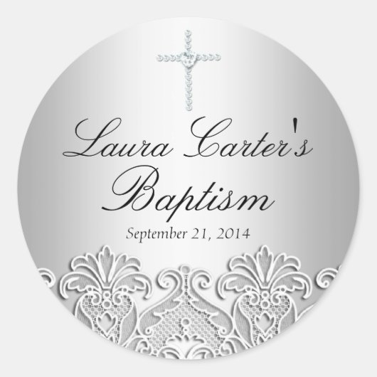 Witte Kant & Cross Baptism Sticker (Voorkant)