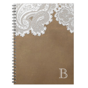 Witte kant en bruin rustiek chique elegant notitieboek