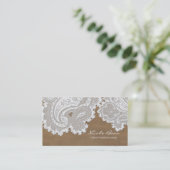 Witte kant en bruine rustieke chique elegante trou visitekaartje (Staand voorkant)