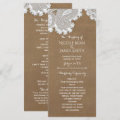 Witte kant en bruine rustieke trouwprogrammarek programma (Voorkant / Achterkant)