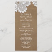 Witte kant en bruine rustieke trouwprogrammarek programma (Voorkant)