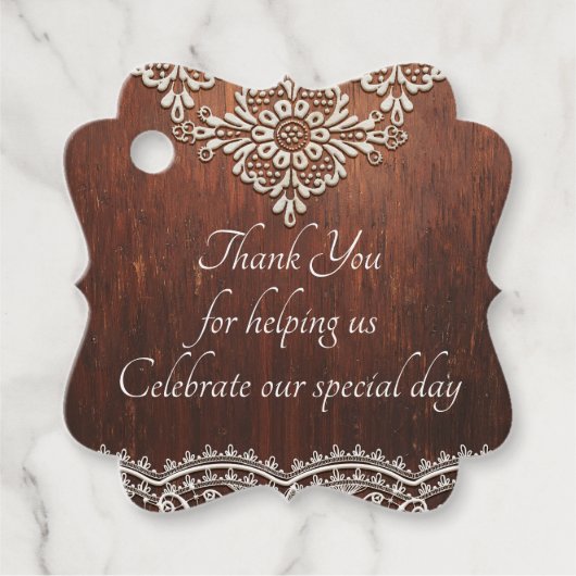 Witte Kant en Houtnerf Bedankjes Labels (Voorkant)