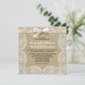Witte kant en jute bruiloft uitnodigingen (Staand voorkant)