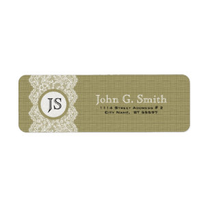 Witte kant en natuurlijke beige linen Burlap textu Etiket