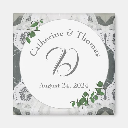 Witte kant en Roos bladeren Magneet (Voorkant)