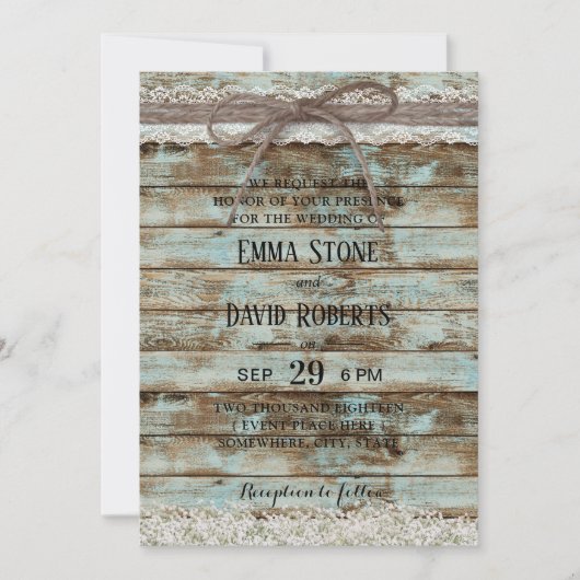 witte kant en twine Rustic Barn Wedding Kaart (Voorkant)