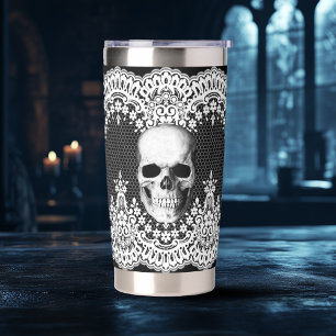 Witte Kant Gotische Schedel Geïsoleerde Drinkbeker