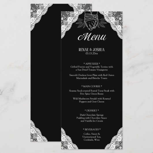 Witte Kant Handvasten Gebonden Handen Bruiloft Menu (Voorkant / Achterkant)