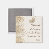 Witte kant & hart op jute wedding Save the Date Magneet (Voorkant / Achterkant)